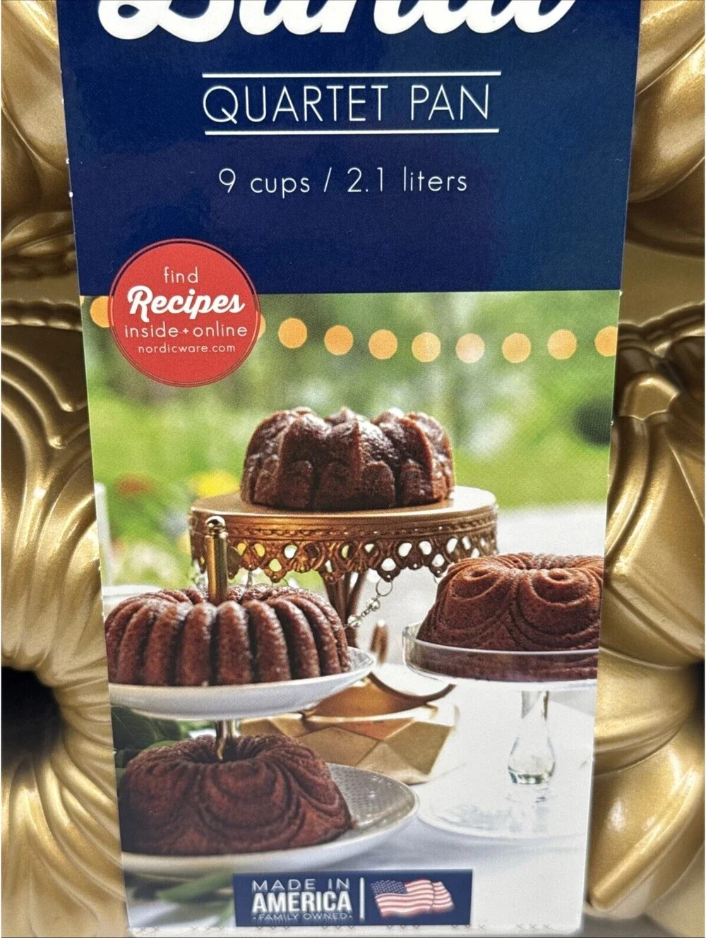 Nordic Ware Gold Bundt Quartet 4 Bundt Cake Pan 5.5” X 3” 4 Different Designs